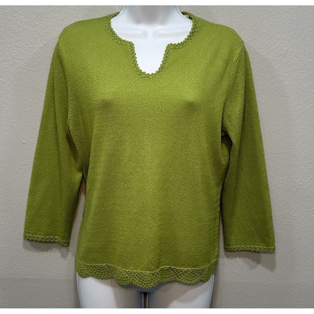 Kathie Lee Collection Sweater Women's Large Pale Green 3/4 Sleeves Pull On Y2K